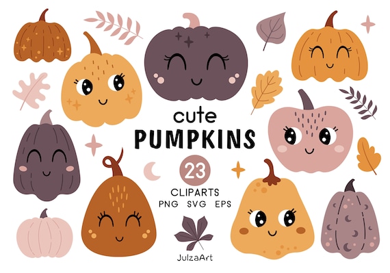 Pumpkin svg, Cute pumpkin clipart, Kawaii Halloween pumpkin png, Kids Halloween svg, Fall clipart, Digital download, Commercial use