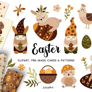Clipart de Pâques, oeuf de Pâques svg, lapin de Pâques, poulet de Pâques, clipart gnome, modèle sans couture de joyeuses Pâques, téléchargement numérique, usage commercial
