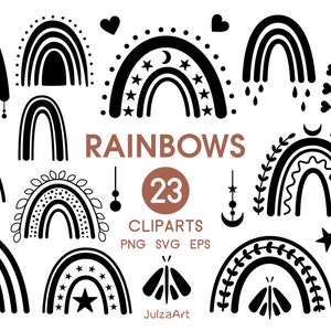 Clipart arc-en-ciel, Boho arc-en-ciel svg, svg bébé arc-en-ciel noir et blanc, png arc-en-ciel, baby shower, vecteur, téléchargement numérique, usage commercial