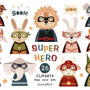 Superhero svg, Animal superhero clipart, Cute animals svg, Super hero png, Superhero Birthday print, Digital download, Commercial use image 1