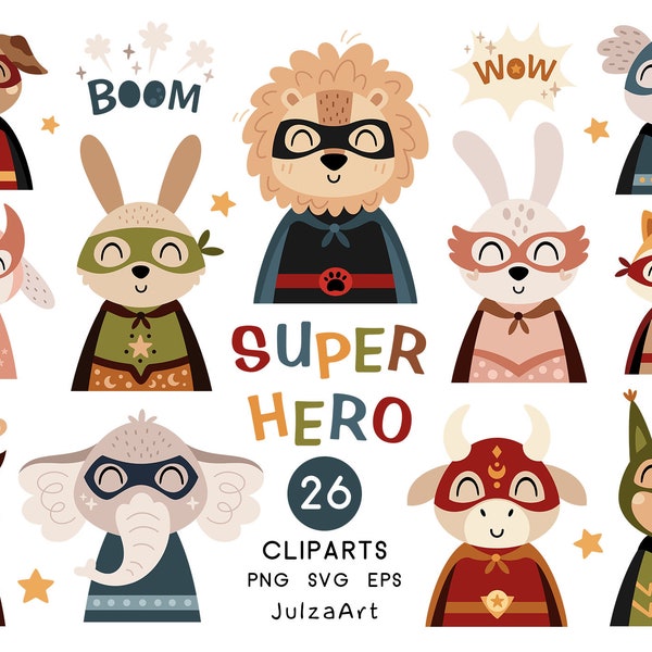 Superhero svg, Animal superhero clipart, Cute animals svg, Super hero png, Superhero Birthday print, Digital download, Commercial use