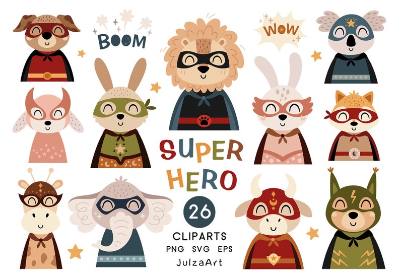 Superhero svg, Animal superhero clipart, Cute animals svg, Super hero png, Superhero Birthday print, Digital download, Commercial use image 1