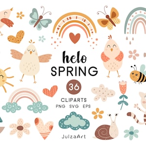 Frühling svg, Hallo Frühling Clipart, Frühlingszeit png, Blumen svg, Blumen Clipart, Tiere, Vögel, Schmetterling, digitaler Download, kommerzielle Nutzung