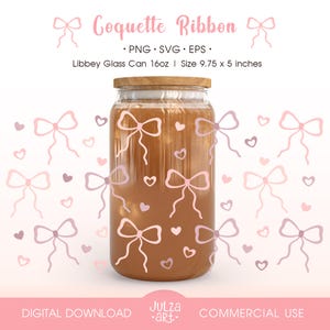 Coquette Bow Glass Can Wrap PNG, Ribbon and Heart Libbey Cup Wrap SVG, Coquette  Tumbler Design, Soft Girl Era, Cute Iced Coffee Cup Wrap
