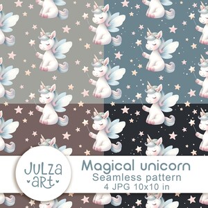 Watercolor unicorn seamless pattern Cute unicorn digital paper set Magical unicorn pattern Baby girl prints Scrapbook paper Digital download