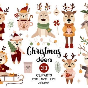 Christmas deer svg, Christmas clipart, Cute deer png, Merry Christmas svg, Winter clipart, Boho prints, Digital download, Commercial use