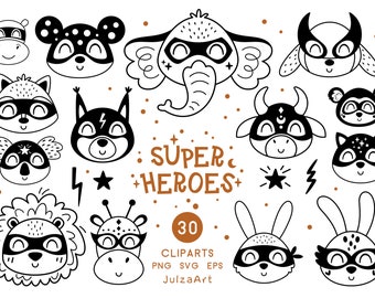 Superhero svg, Superhero clipart, Animal clipart, Black and white animal face svg, Super hero png, Vector, Digital download, Commercial use