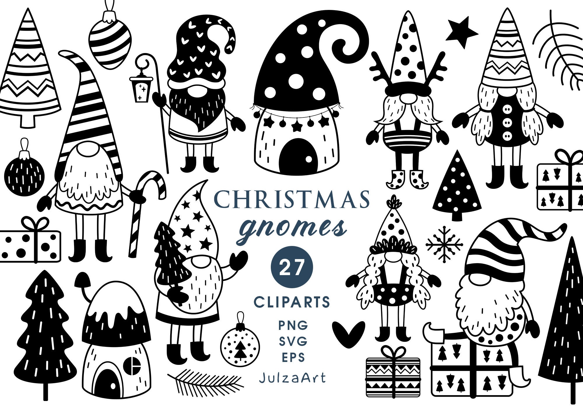 Black and White Christmas Gnome Svg Christmas Clipart Gnomes - Etsy