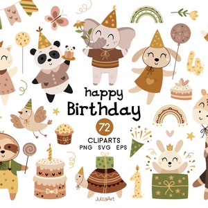 Happy Birthday svg, Kids Birthday clipart, Boho Birthday party png, Baby shower, Festive nursery print, Digital download, Commercial use