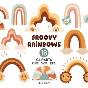 Imágenes prediseñadas de arcoíris, arcoíris retro svg, arcoíris boho png, arcoíris maravilloso, baby shower arcoíris, bebé boho svg, descarga digital, uso comercial