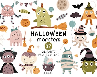 Halloween clipart, Cute Halloween monster svg, Monster clipart, Kids Halloween svg, Happy Halloween png, Digital download, Commercial use