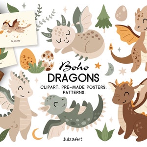 Svg dragon, clipart Boho Dragon, année du dragon, motif dragon mignon, impressions pour chambre de bébé, baby shower, téléchargement numérique, usage commercial