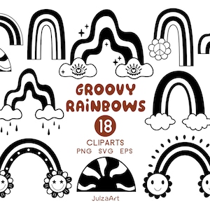Rainbow clipart, Retro Rainbow svg, Black and white rainbow png, Groovy rainbow print, Rainbow Baby shower, Digital download, Commercial use