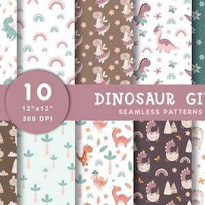 Naadloze dinosauruspatroon, schattige dinosaurus digitaal papier, dinosaurusverjaardag, dinosaurusmeisje, dinosaurusbabyshower, digitale download, commercieel gebruik