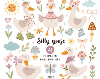 面白いガチョウのクリップアート、かわいいガチョウのSVG、レトロなガチョウのPNG、面白いガチョウのミーム、コケットなガチョウのプリント、春のクリップアート、花柄のSVG、夏のPNG
