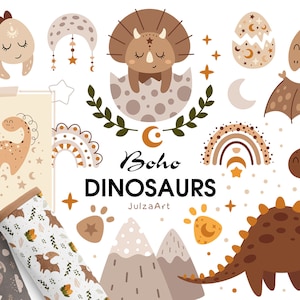 Boho Dinosaurier Clipart, Dinosaurier svg, Boho Dinosaurier Muster, geschlechtsneutrales digitales Papier, Pastell Dinosaurier Druck, kommerzielle Nutzung