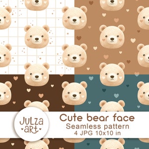 Aquarelle ours transparente motif ours papier numérique motif tête d'ours mignon papier visage ours pépinière imprimable nouveau-né impression numérique téléchargement