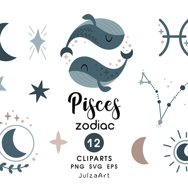 Pisces zodiac clipart, Pisces svg, Star zodiac sign png, Pisces constellation, Celestial svg, Baby shower, Digital download, Commercial use