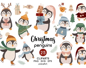 Christmas penguins svg, Christmas clipart, Cute penguin png, Holiday svg, Winter clipart, Digital download, Commercial use