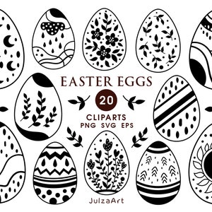 Clipart de Pâques, oeufs de Pâques svg, svg de Pâques noir et blanc, png Joyeuses Pâques, décoration de Pâques, vecteur, téléchargement numérique, usage commercial
