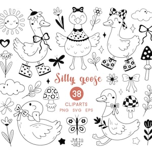 Silly goose clipart Cute goose SVG Groovy goose PNG Funny goose doodle Coquette goose Spring floral Summer clipart Flower print Sublimation