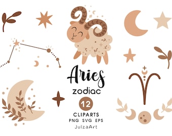 Clipart do Zodíaco de Áries: Signo do Zodíaco SVG, Horóscopo Celestial Infantil PNG, Chá de Bebê Boho