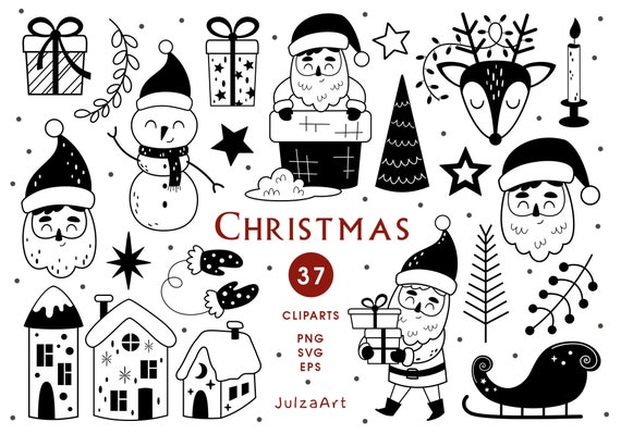 Black and White Christmas Clipart Scandinavian New Year Svg - Etsy
