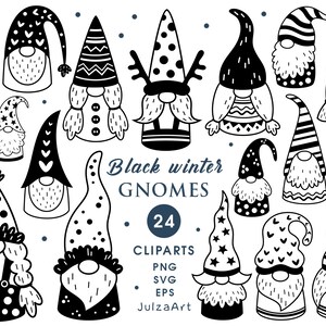 Clipart gnomo, gnomi in bianco e nero svg, decorazione gnomo, gnomo scandinavo png, stampa invernale, download digitale, uso commerciale