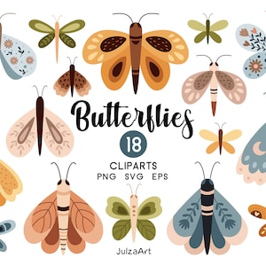 Clipart papillon, Boho papillon svg, png papillon rétro, svg d'anniversaire papillon groovy, Shower de bébé, téléchargement numérique, usage commercial