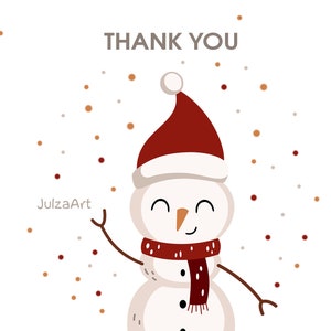 Puede incluir: Un mu&ntilde;eco de nieve de dibujos animados que lleva un gorro de Pap&aacute; Noel rojo y una bufanda con un pomp&oacute;n blanco en la parte superior. El mu&ntilde;eco de nieve est&aacute; saludando con un brazo y tiene una nariz de zanahoria. El fondo es blanco con confeti marr&oacute;n y rojo.