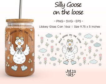 Silly Goose on The Loose 16oz Libbey Can WrapPNG SVG - Coquette Goose Sublimation Design