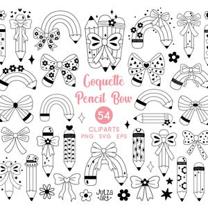 Clipart de laço de lápis coquete De volta às aulas png Lápis Groovy svg Lápis de professor png Rabisco de escola em preto e branco Agradecimento ao professor