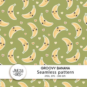 Wzór retro banana Wzór groovy banana bez szwu Ładny nadruk banana Wzór owoców tropikalnych Projekt papieru z owocami z kreskówek Pobieranie cyfrowe