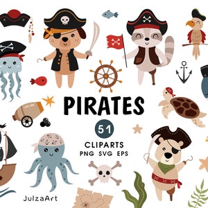 Pirata svg, Clipart de animal pirata, Clipart de verão, PNG náutico, Aniversariante svg, Chá de bebê, Download digital, Uso comercial