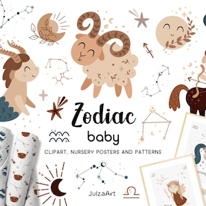 Sternzeichen Clipart, Baby Sternzeichen Muster, Kinderhoroskop digitales Papier, Boho Sternzeichen svg png, Celestial Clip Art, kommerzielle Nutzung