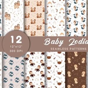 Sternzeichen nahtlose Muster, Baby Sternzeichen digitales Papier, Boho Sternzeichen Konstellationen Druck, himmlisches Scrapbook Papier, kommerzielle Nutzung