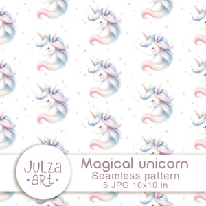 Watercolor unicorn seamless pattern, Cute unicorn digital paper, Magical unicorn pattern, Baby girl print, Scrapbook paper, Digital download