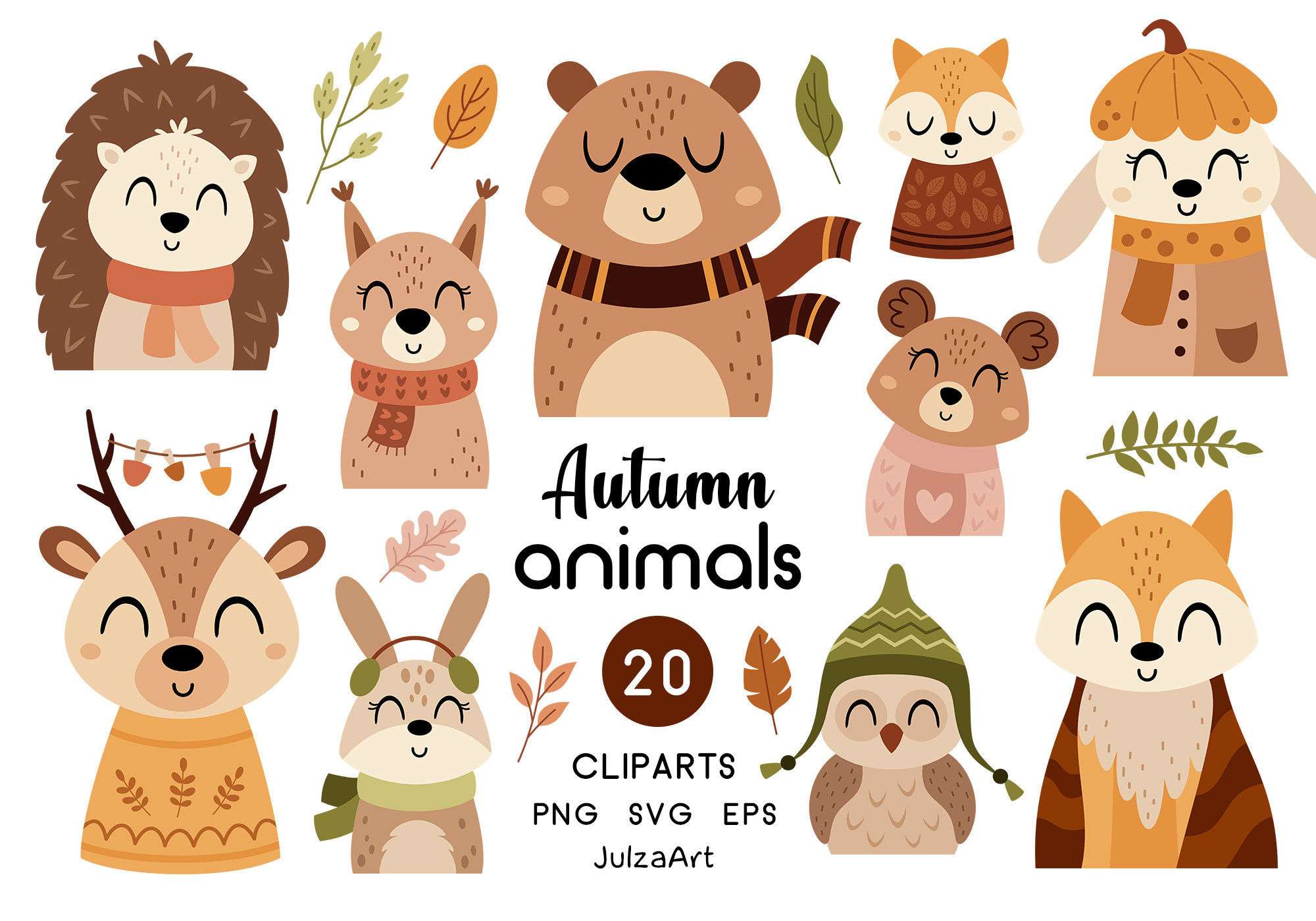 Autumn Animals Clipart Fall Animals Svg Woodland Animals Etsy