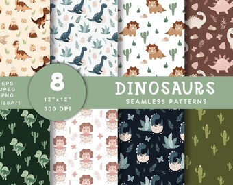 Dinosaur Seamless pattern, Cute Dinosaur Digital paper, Dinosaur Birthday print, Baby shower, Digital download, Commercial use