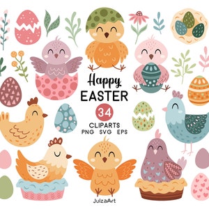 Easter clipart, Easter svg, Easter chicks, Chicken svg, Happy Easter png, Easter eggs clipart, Kids Easter, Digital download, Commercial Use