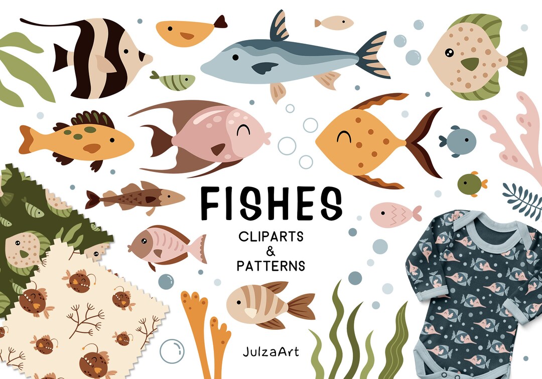 Fish Clipart, Boho Fish Svg, Fish Seamless Pattern, Ocean Clipart ...