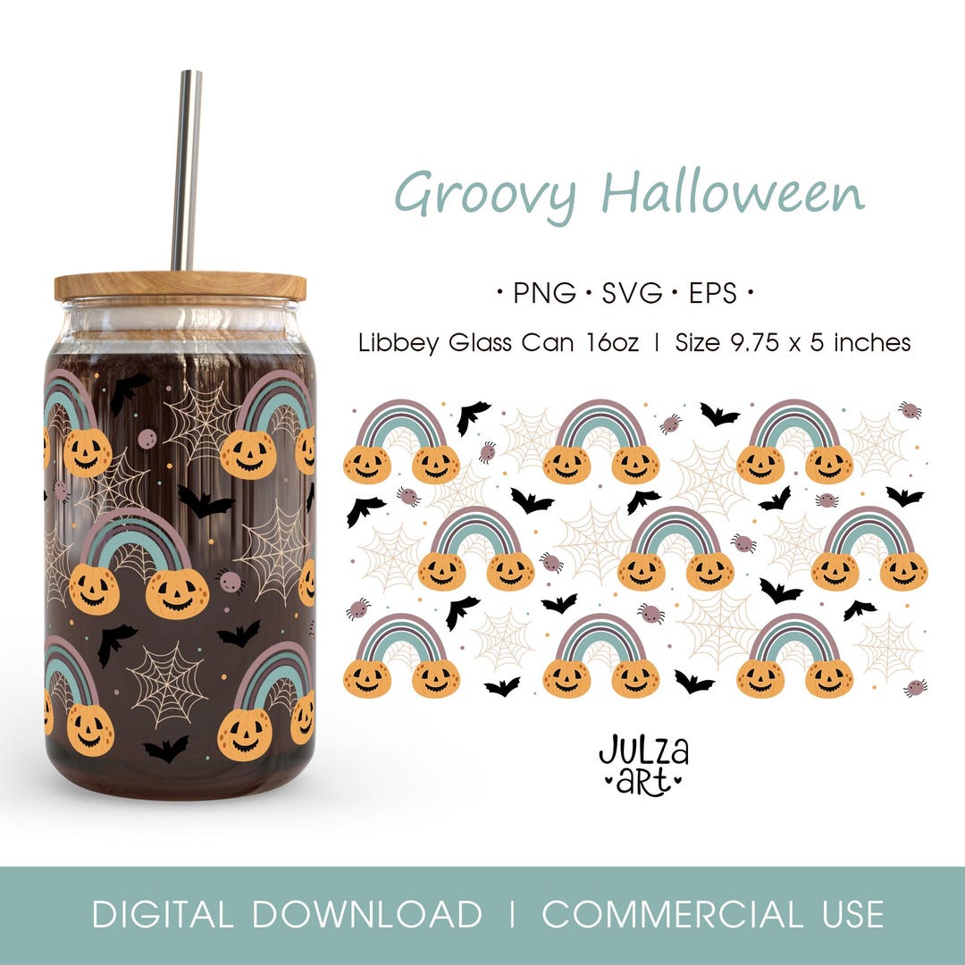 Retro Halloween 16oz Libbey Can Wrap PNG SVG: Groovy Rainbow Tumbler ...