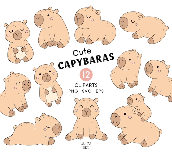 Capybara Clipart Set, Kawaii Capybara Png, Animal Svg, Capybara Lover Stickers, Funny Rodent Illustration