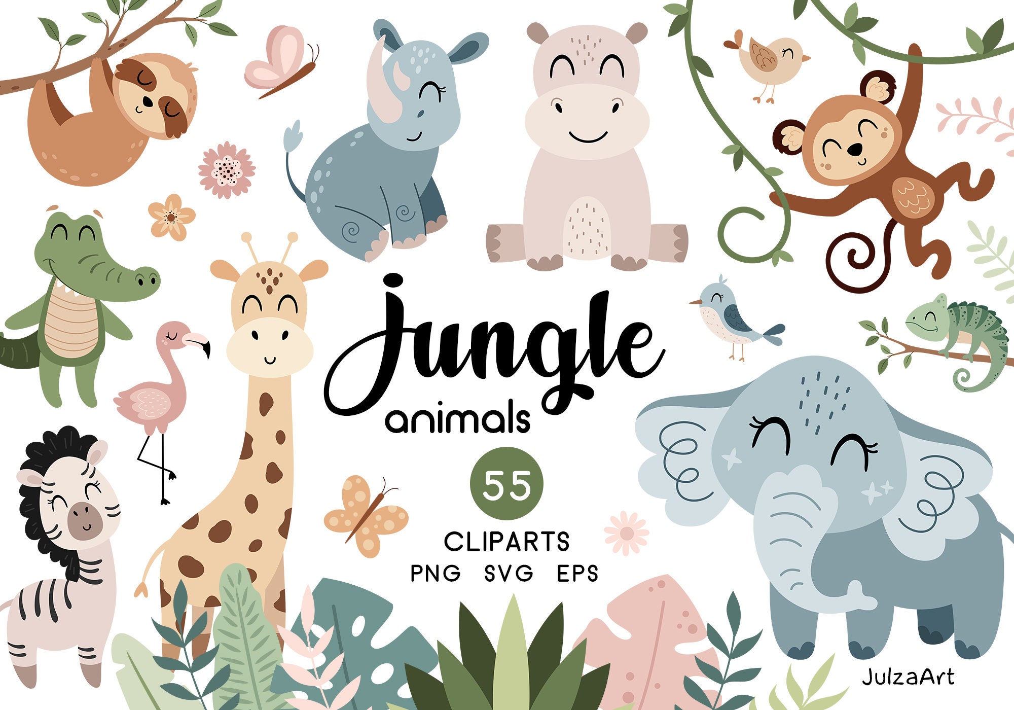 Oreiller de corps Animaux Jungle Vector set