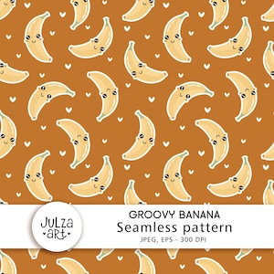 Wzór retro banana Wzór retro banana bez szwu Uroczy wzór banana Wzór owoców tropikalnych Papier owocowy Letni design Pobieranie cyfrowe