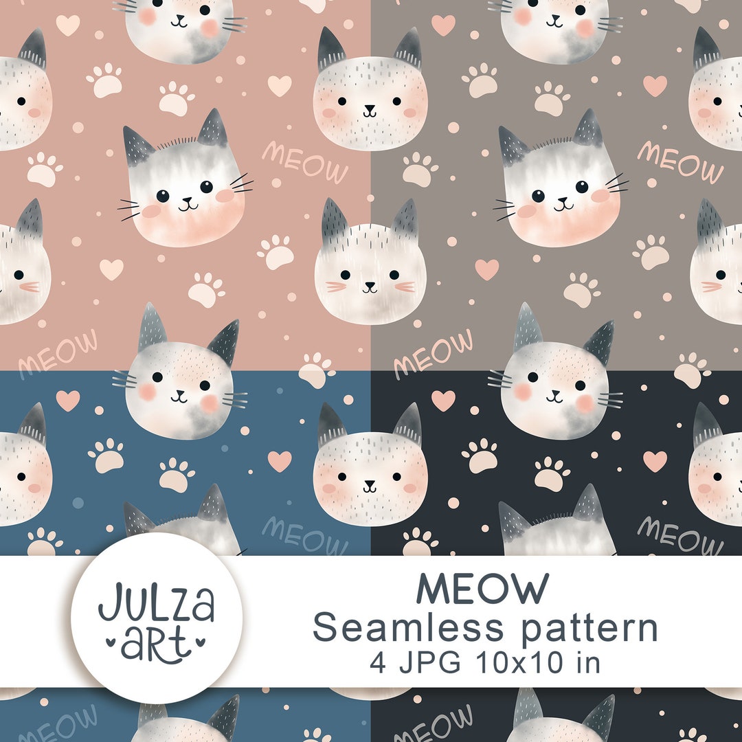Cat Seamless Pattern, Cat Pattern, Kitten Digital Paper, Cute Cat Head ...