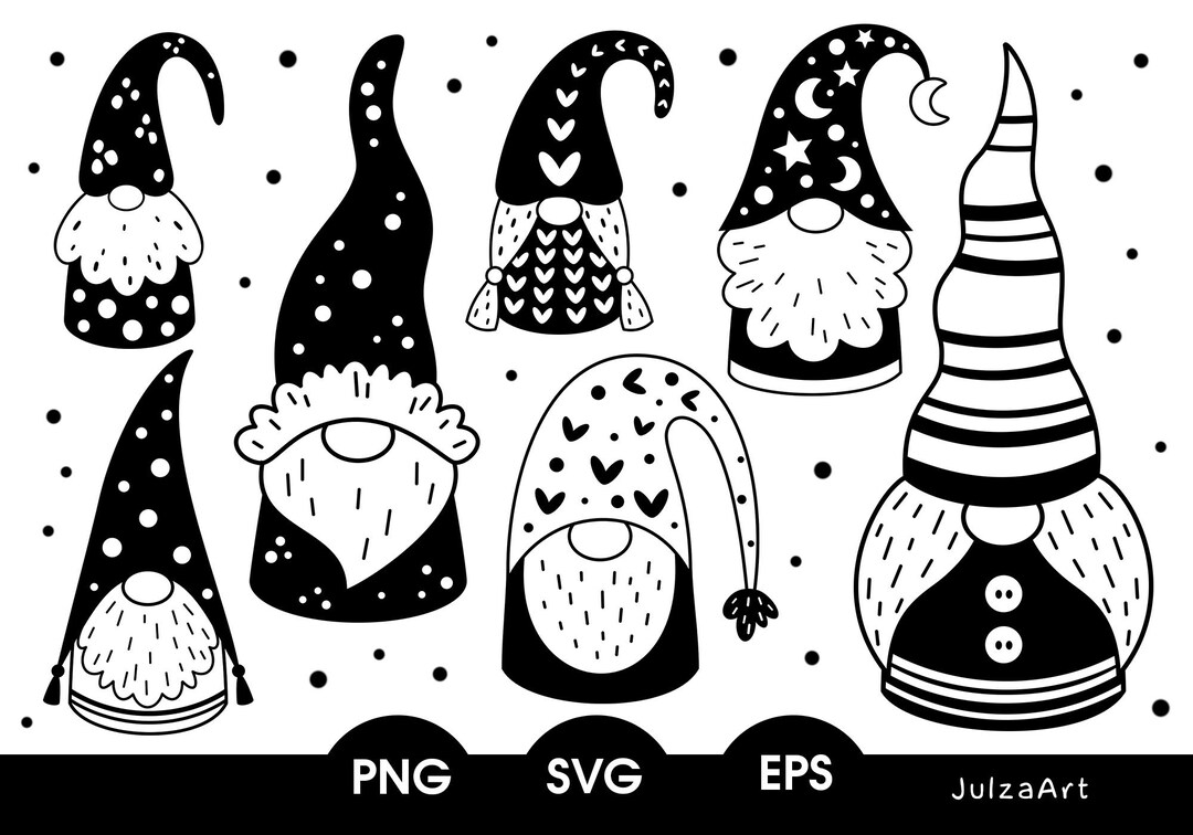 Gnome Svg, Black and White Gnomes Clipart, Scandinavian Gnome, Nordic