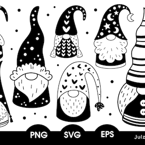 Gnomo svg, gnomi in bianco e nero clipart, gnomo scandinavo, gnomi nordici svg, gnomo da giardino carino png, download digitale, uso commerciale
