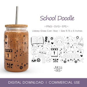 Black School Glass Can Wrap PNG Black and white School Supplies Cup Wrap SVG Retro Groovy School Tumbler Wrap Teacher Design School Doodle