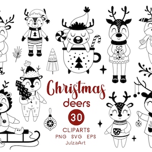 Svg cervo di Natale, clipart di Natale, png cervo bianco e nero, svg Buon Natale, clipart invernale, download digitale, uso commerciale